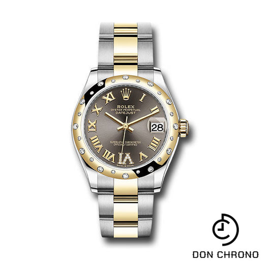 Rolex Steel and Yellow Gold Datejust 31 Watch - Domed Diamond Bezel - Dark Grey Diamond Roman Six Dial - Oyster Bracelet - 278343 dkgdr6o