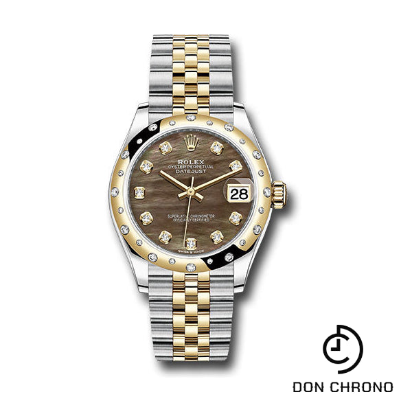 Rolex Steel and Yellow Gold Datejust 31 Watch - Domed Diamond Bezel - Dark Mother-of-Pearl Diamond Dial - Jubilee Bracelet - 278343 dkmdj