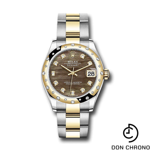 Rolex Steel and Yellow Gold Datejust 31 Watch - Domed Diamond Bezel - Dark Mother-of-Pearl Diamond Dial - Oyster Bracelet - 278343 dkmdo