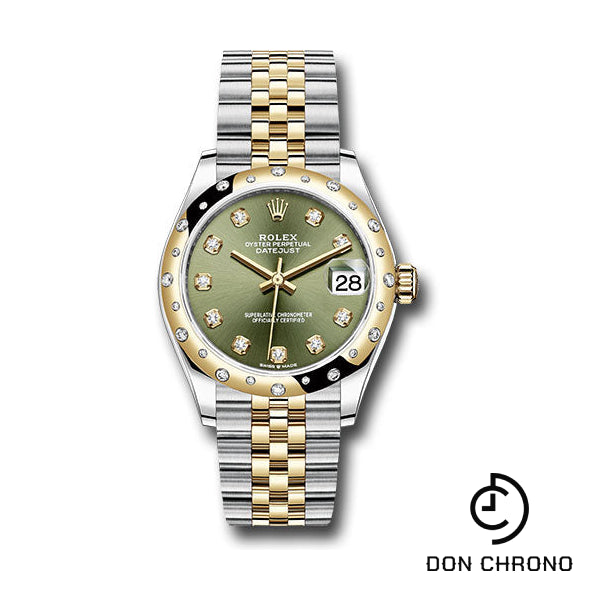 Rolex Steel and Yellow Gold Datejust 31 Watch - Domed Diamond Bezel - Olive Green Diamond Dial - Jubilee Bracelet - 278343 ogdj