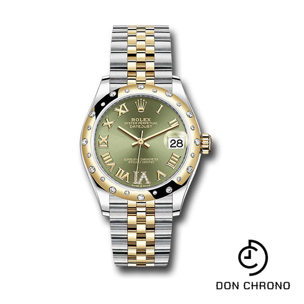 Rolex Steel and Yellow Gold Datejust 31 Watch - Domed Diamond Bezel - Olive Green Diamond Roman Six Dial - Jubilee Bracelet - 278343 ogdr6j