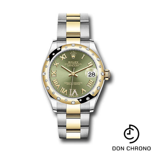 Rolex Steel and Yellow Gold Datejust 31 Watch - Domed Diamond Bezel - Olive Green Diamond Roman Six Dial - Oyster Bracelet - 278343 ogdr6o