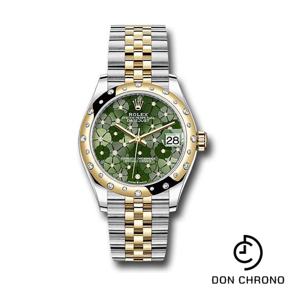 Rolex Yellow Rolesor Datejust 31 Watch - Domed, Diamond Bezel - Olive Green Floral Motif Diamond 6 Dial - Jubilee Bracelet - 278343rbr ogflomdj