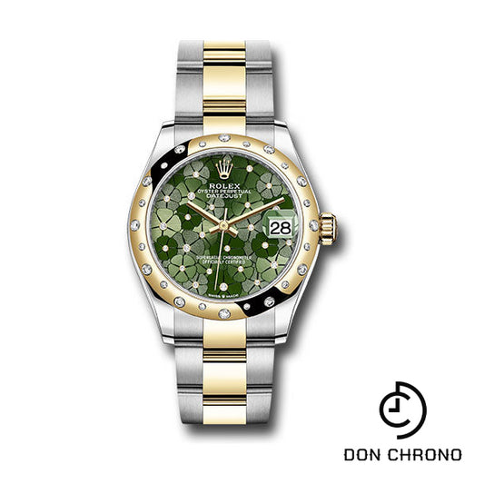Rolex Yellow Rolesor Datejust 31 Watch - Domed, Diamond Bezel - Olive Green Floral Motif Diamond 6 Dial - Oyster Bracelet - 278343rbr ogflomdo