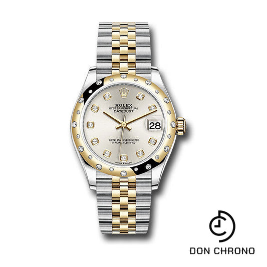 Rolex Steel and Yellow Gold Datejust 31 Watch - Domed Diamond Bezel - Silver Diamond Dial - Jubilee Bracelet - 278343 sdj