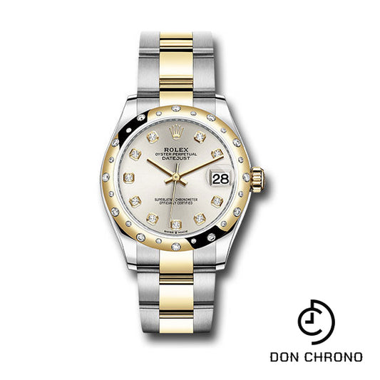 Rolex Steel and Yellow Gold Datejust 31 Watch - Domed Diamond Bezel - Silver Diamond Dial - Oyster Bracelet - 278343 sdo