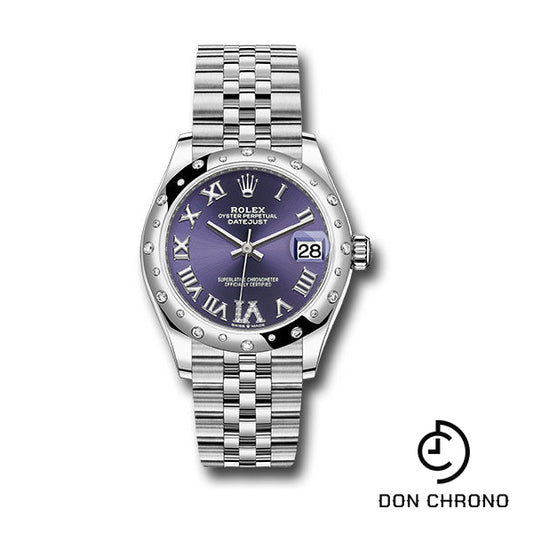 Rolex Steel and White Gold Datejust 31 Watch - Domed 24 Diamond Bezel - Aubergine Roman Diamond 6 Dial - Jubilee Bracelet - 278344RBR aubdr6j