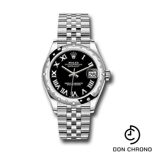 Rolex Steel and White Gold Datejust 31 Watch - Domed 24 Diamond Bezel - Black Roman Dial - Jubilee Bracelet - 278344RBR bkrj