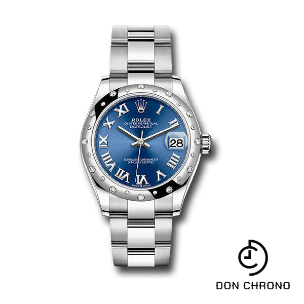 Rolex Steel and White Gold Datejust 31 Watch - Domed 24 Diamond Bezel - Blue Roman Dial - Oyster Bracelet - 2021 Release - 278344RBR blro