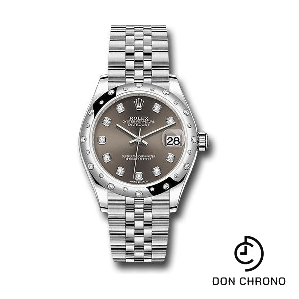 Rolex Steel and White Gold Datejust 31 Watch - Domed 24 Diamond Bezel - Dark Grey Diamond Dial - Jubilee Bracelet - 278344RBR dkgdj