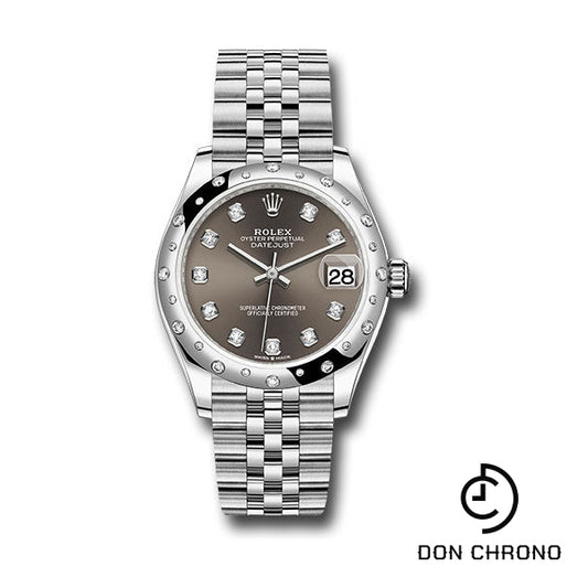 Rolex Steel and White Gold Datejust 31 Watch - Domed 24 Diamond Bezel - Dark Grey Diamond Dial - Jubilee Bracelet - 278344RBR dkgdj