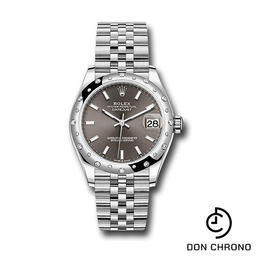 Rolex Steel and White Gold Datejust 31 Watch - Domed 24 Diamond Bezel - Dark Grey Index Dial - Jubilee Bracelet - 278344RBR dkgij