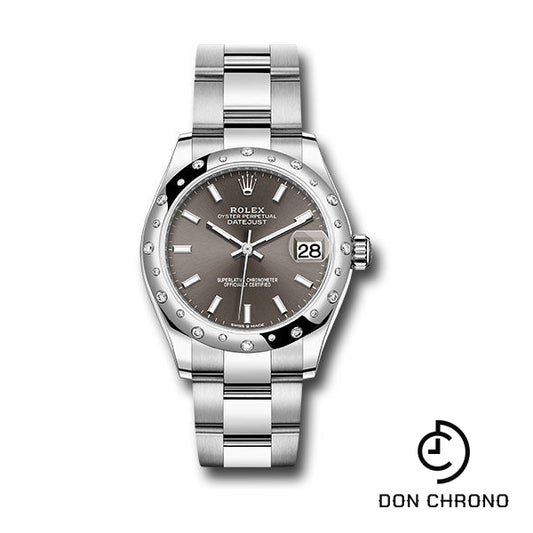 Rolex Steel and White Gold Datejust 31 Watch - Domed 24 Diamond Bezel - Dark Grey Index Dial - Oyster Bracelet - 278344RBR dkgio