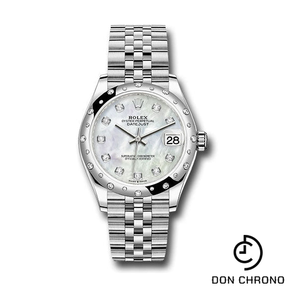 Rolex Steel and White Gold Datejust 31 Watch - Domed 24 Diamond Bezel - White Mother-Of-Pearl Diamond Dial - Jubilee Bracelet - 278344RBR mdj