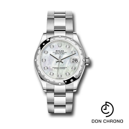 Rolex Steel and White Gold Datejust 31 Watch - Domed 24 Diamond Bezel - White Mother-Of-Pearl Diamond Dial - Oyster Bracelet - 278344RBR mdo