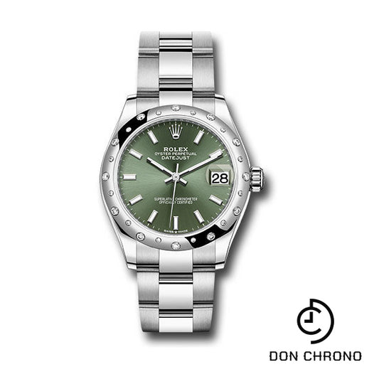 Rolex Steel and White Gold Datejust 31 Watch - Domed 24 Diamond Bezel - Mint Green Index Dial - Oyster Bracelet - 278344RBR mgio