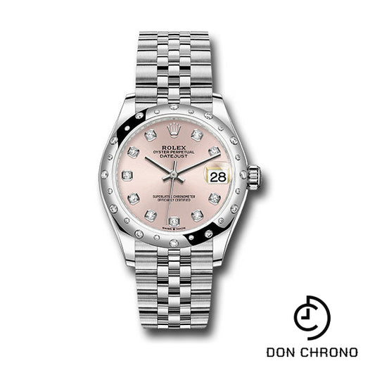 Rolex Steel and White Gold Datejust 31 Watch - Domed 24 Diamond Bezel - Pink Diamond Dial - Jubilee Bracelet - 278344RBR pdj