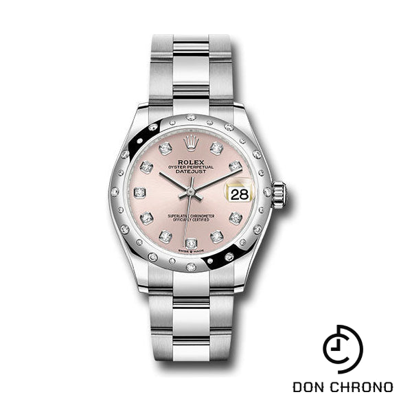 Rolex Steel and White Gold Datejust 31 Watch - Domed 24 Diamond Bezel - Pink Diamond Dial - Oyster Bracelet - 278344RBR pdo