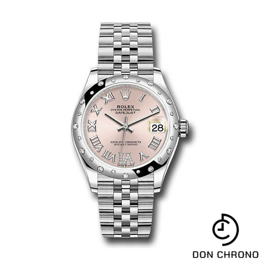 Rolex Steel and White Gold Datejust 31 Watch - Domed 24 Diamond Bezel - Pink Roman Diamond 6 Dial - Jubilee Bracelet - 278344RBR pdr6j