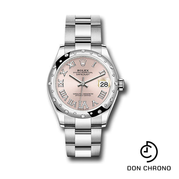 Rolex Steel and White Gold Datejust 31 Watch - Domed 24 Diamond Bezel - Pink Roman Diamond 6 Dial - Oyster Bracelet - 278344RBR pdr6o