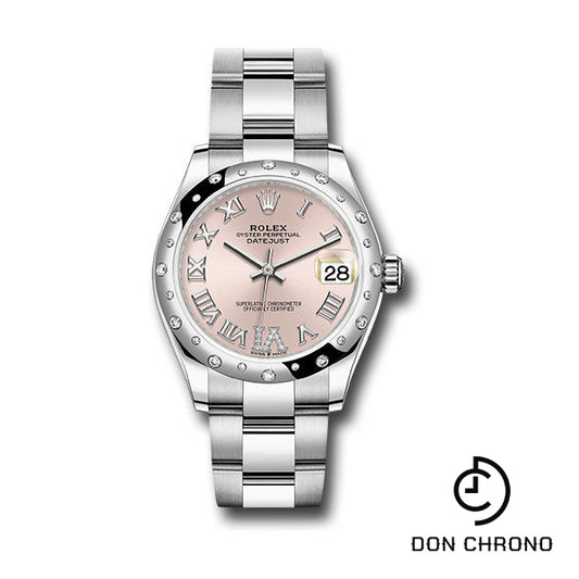 Rolex Steel and White Gold Datejust 31 Watch - Domed 24 Diamond Bezel - Pink Roman Diamond 6 Dial - Oyster Bracelet - 278344RBR pdr6o