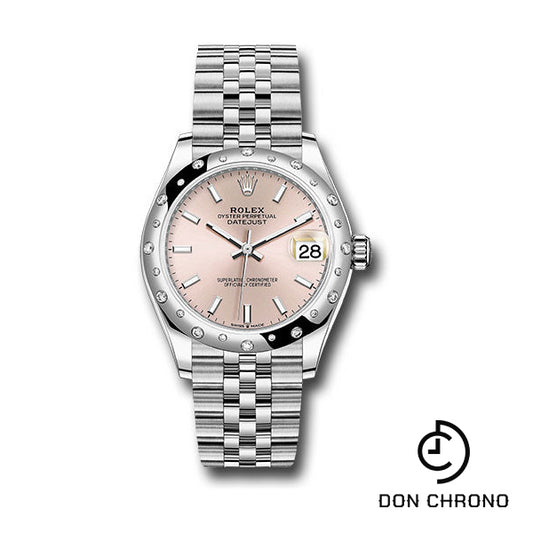 Rolex Steel and White Gold Datejust 31 Watch - Domed 24 Diamond Bezel - Pink Index Dial - Jubilee Bracelet - 278344RBR pij