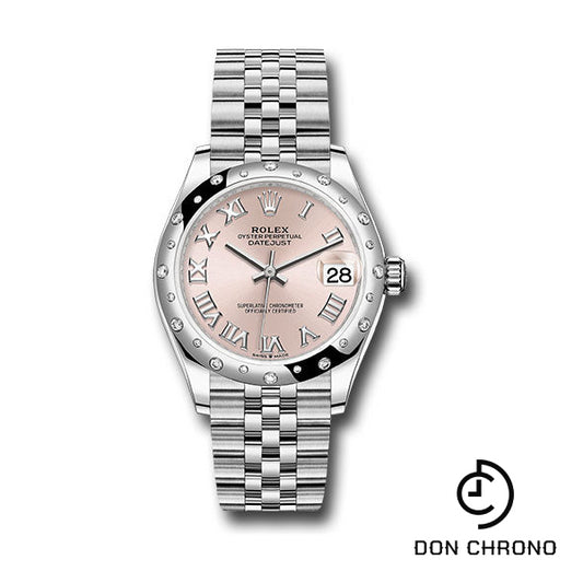 Rolex Steel and White Gold Datejust 31 Watch - Domed 24 Diamond Bezel - Pink Roman Dial - Jubilee Bracelet - 278344RBR prj