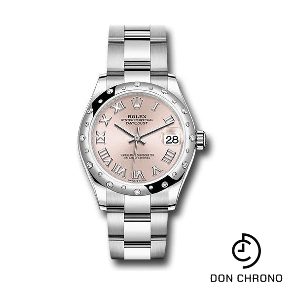 Rolex Steel and White Gold Datejust 31 Watch - Domed 24 Diamond Bezel - Pink Roman Dial - Oyster Bracelet - 278344RBR pro