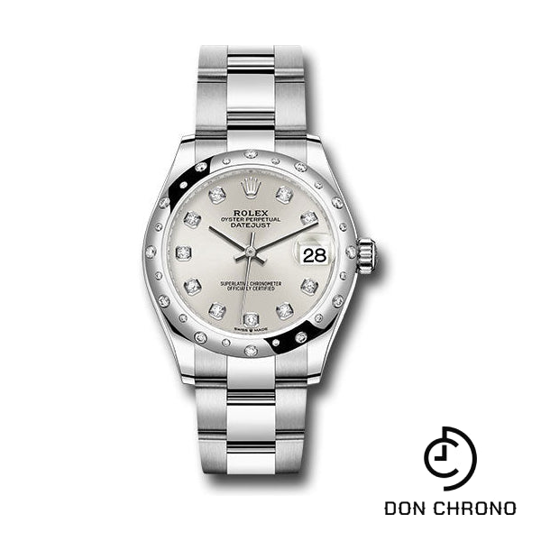 Rolex Steel and White Gold Datejust 31 Watch - Domed 24 Diamond Bezel - Silver Diamond Dial - Oyster Bracelet - 278344RBR sdo