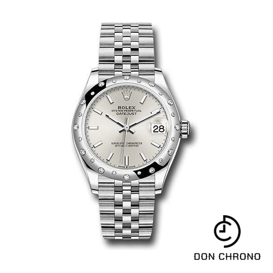 Rolex Steel and White Gold Datejust 31 Watch - Domed 24 Diamond Bezel - Silver Index Dial - Jubilee Bracelet - 278344RBR sij