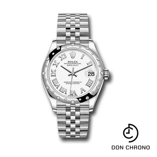 Rolex Steel and White Gold Datejust 31 Watch - Domed 24 Diamond Bezel - White Roman Dial - Jubilee Bracelet - 278344RBR wrj