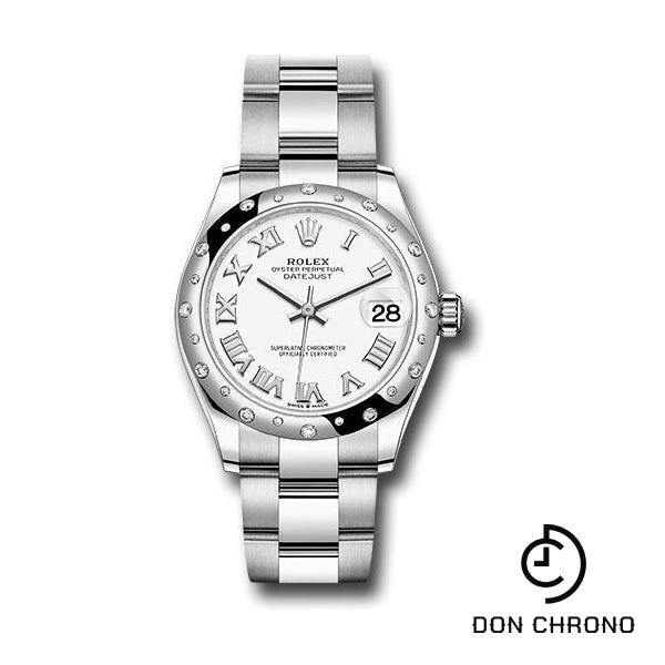 Rolex Steel and White Gold Datejust 31 Watch - Domed 24 Diamond Bezel - White Roman Dial - Oyster Bracelet - 278344RBR wro