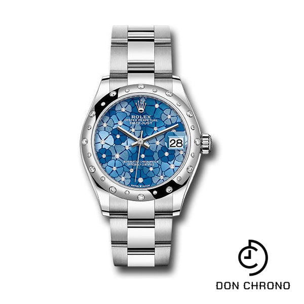 Rolex White Rolesor Datejust 31 Watch - Domed, Diamond Bezel - Azzurro Blue Floral Motif Diamond Dial - Oyster Bracelet - 278344rbr azflomdo