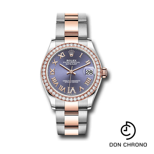 Rolex Steel and Everose Gold Datejust 31 Watch - 46 Diamond Bezel - Aubergine Diamond Roman VI Dial - Oyster Bracelet - 278381RBR aubdr6o