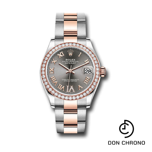 Rolex Steel and Everose Gold Datejust 31 Watch - 46 Diamond Bezel - Dark Rhodium Diamond Roman VI Dial - Oyster Bracelet - 278381RBR dkrhdr6o