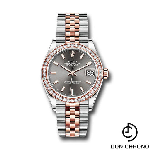 Rolex Steel and Everose Gold Datejust 31 Watch - 46 Diamond Bezel - Dark Rhodium Index Dial - Jubilee Bracelet - 278381RBR dkrhij