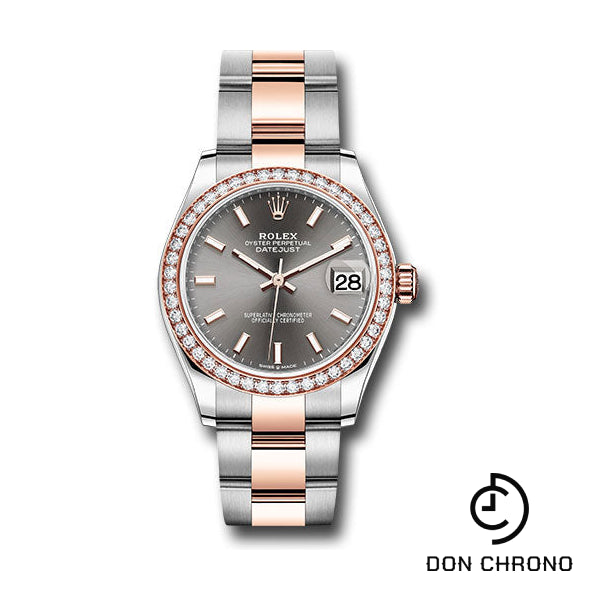 Rolex Steel and Everose Gold Datejust 31 Watch - 46 Diamond Bezel - Dark Rhodium Index Dial - Oyster Bracelet - 278381RBR dkrhio