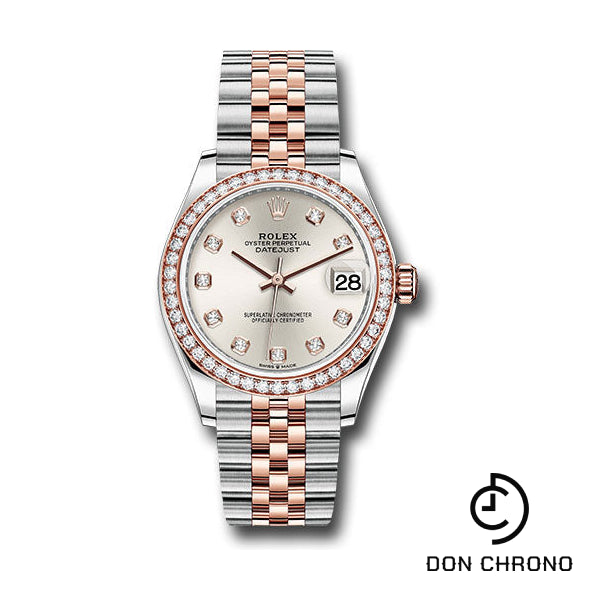 Rolex Steel and Everose Gold Datejust 31 Watch - 46 Diamond Bezel - Silver Diamond Dial - Jubilee Bracelet - 278381RBR sdj