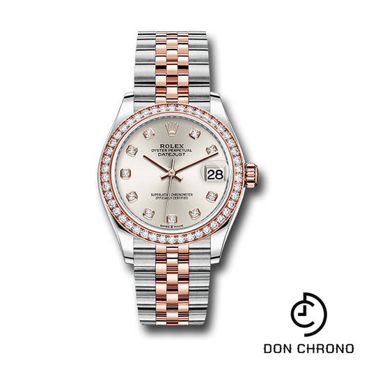 Rolex Steel and Everose Gold Datejust 31 Watch - 46 Diamond Bezel - Silver Diamond Dial - Jubilee Bracelet - 278381RBR sdj