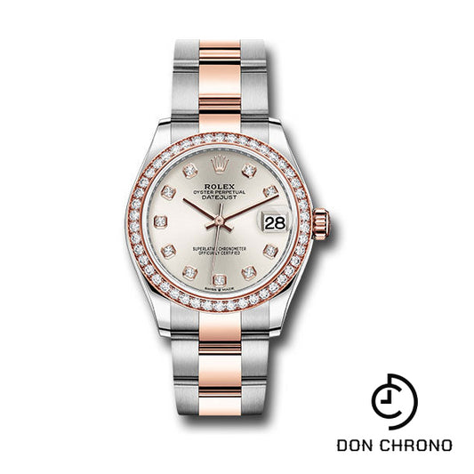 Rolex Steel and Everose Gold Datejust 31 Watch - 46 Diamond Bezel - Silver Diamond Dial - Oyster Bracelet - 278381RBR sdo