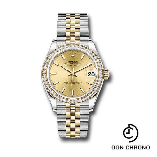 Rolex Steel and Yellow Gold Datejust 31 Watch - Diamond Bezel - Champagne Index Dial - Jubilee Bracelet - 278383RBR chij