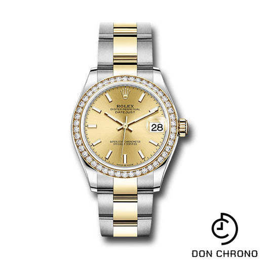 Rolex Steel and Yellow Gold Datejust 31 Watch - Diamond Bezel - Champagne Index Dial - Oyster Bracelet - 278383RBR chio