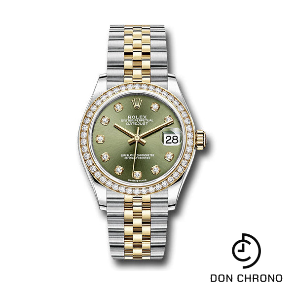 Rolex Steel and Yellow Gold Datejust 31 Watch - Diamond Bezel - Olive Green Diamond Dial - Jubilee Bracelet - 278383RBR ogdj