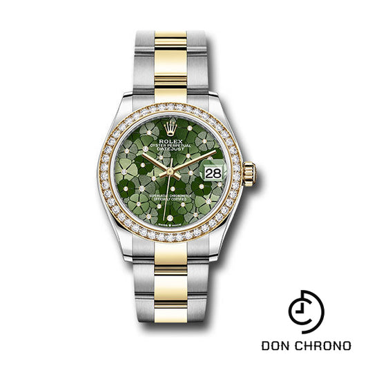 Rolex Yellow Rolesor Datejust 31 Watch - Diamond Bezel - Olive Green Floral Motif Diamond 6 Dial - Oyster Bracelet - 278383rbr ogflomdo