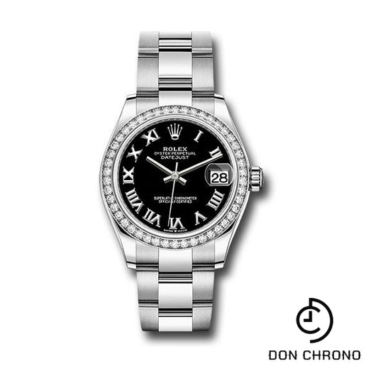 Rolex Steel and White Gold Datejust 31 Watch - Diamond Bezel - Black Roman Dial - Oyster Bracelet - 278384RBR bkro