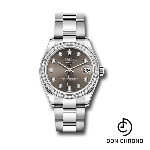 Rolex Steel and White Gold Datejust 31 Watch - Diamond Bezel - Dark Grey Diamond Dial - Oyster Bracelet - 278384RBR dkgdo