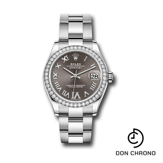 Rolex Steel and White Gold Datejust 31 Watch - Diamond Bezel - Dark Grey Roman Diamond 6 Dial - Oyster Bracelet - 278384RBR dkgdr6o