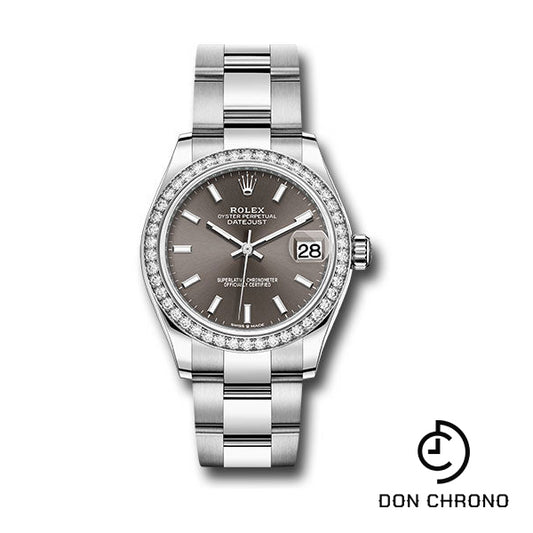 Rolex Steel and White Gold Datejust 31 Watch - Diamond Bezel - Dark Grey Index Dial - Oyster Bracelet - 278384RBR dkgio