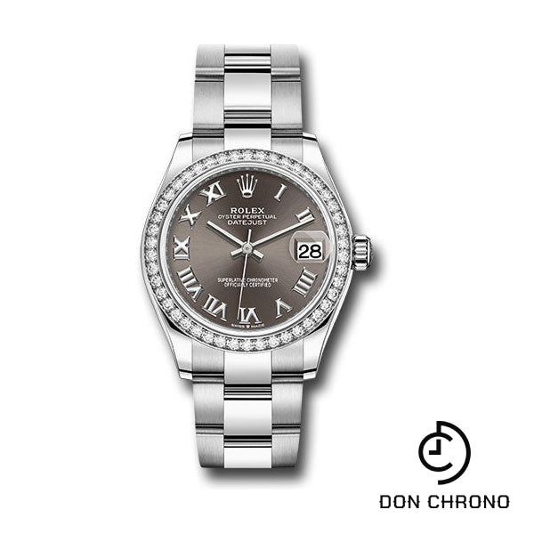 Rolex Steel and White Gold Datejust 31 Watch - Diamond Bezel - Dark Grey Roman Dial - Oyster Bracelet - 278384RBR dkgro