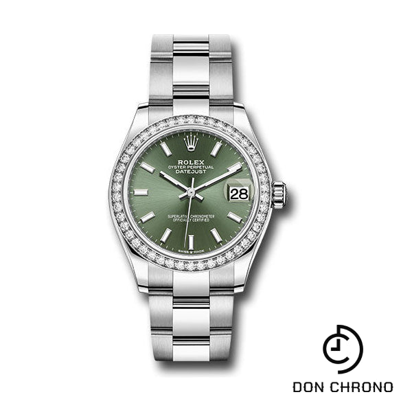 Rolex Steel and White Gold Datejust 31 Watch - Diamond Bezel - Mint Green Index Dial - Oyster Bracelet - 278384RBR mgio